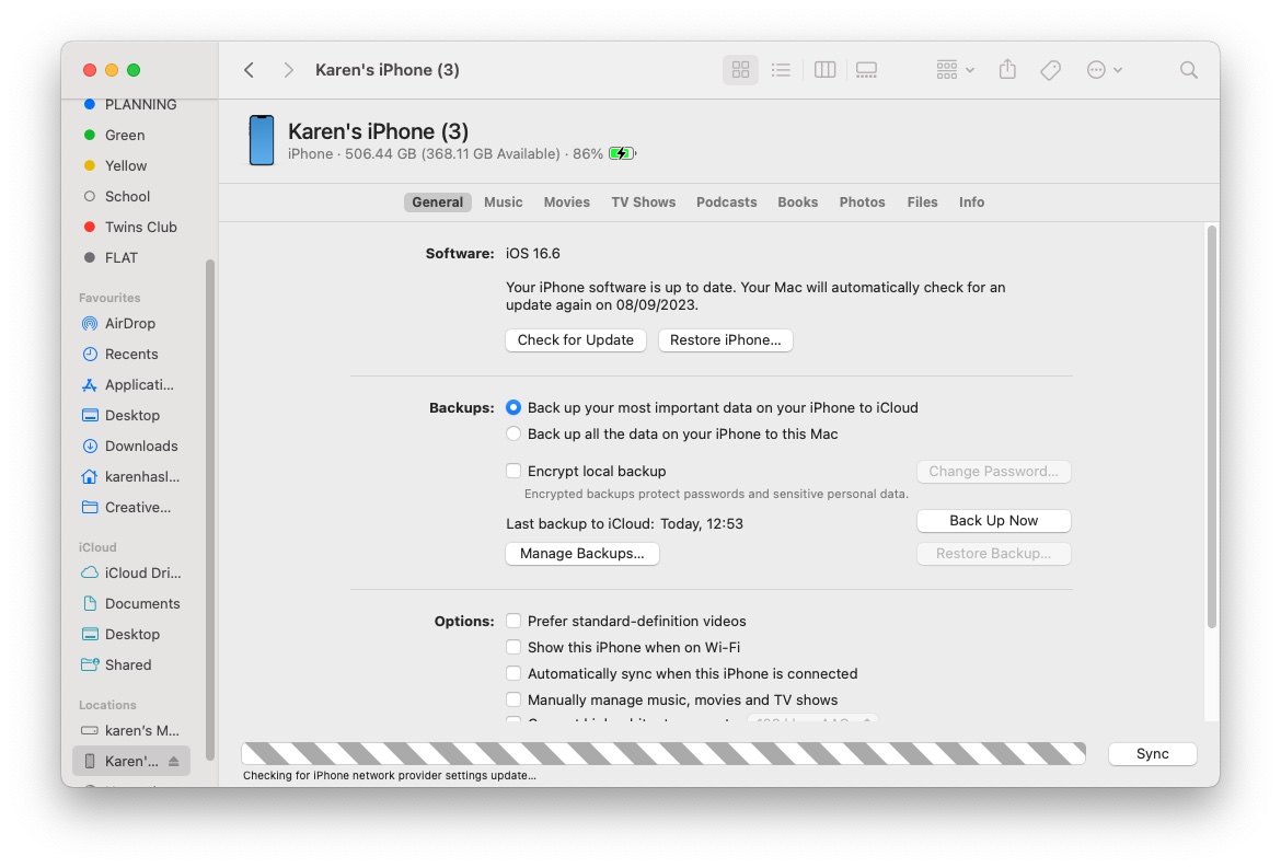 Instalace iOS přes Mac FInder